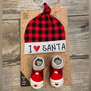 BNWT Red and Black Baby Christmas Santa Hat and Socks Set